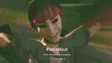 a woman with red and black hair is smiling with the hashtag #cokedout above her