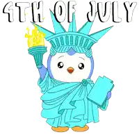 a cartoon of a penguin dressed as the statue of liberty for 4th of july