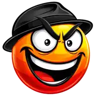 a cartoon smiley face wearing a black fedora hat