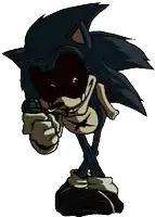 a pixel art of a sonic the hedgehog with red eyes holding a microphone .