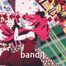 a picture of a girl with pink hair and the word bandit below her