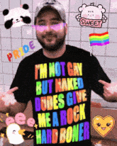 a man wearing a shirt that says i 'm not gay but naked