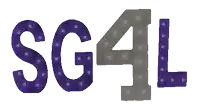 the word sg4l is written in purple and white letters