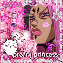 a picture of a girl with pink hair and the words pretty princess on the bottom