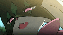 a close up of a cartoon character 's face with a pink lip