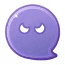 a purple speech bubble with two eyes and a smirk on it .