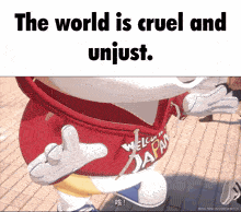 a cartoon character wearing a red shirt that says " welcome to japan "