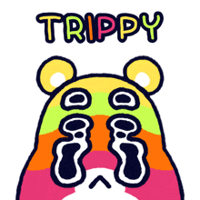 a colorful bear with the word trippy on it