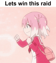 a picture of a girl with the words " lets win this raid " above her