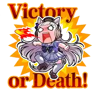 a cartoon of a girl with headphones and the words victory or death