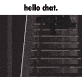 a cartoon of a man standing in a room with the words hello chat