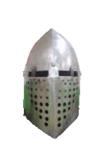 a knight 's helmet with holes in it and a white background