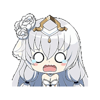 a cartoon of a girl with white hair and a flower in her hair making a surprised face