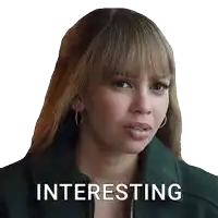 a woman 's face is shown with the words interesting behind her