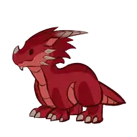 a drawing of a red dragon with horns