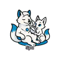 a sticker of two white foxes with the word spa on the bottom