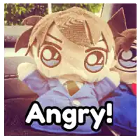 a stuffed toy with the word angry written on it
