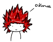 a drawing of a person with red hair and the word okurow