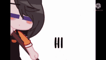 a cartoon of a girl holding a stick with the letters hi in the corner