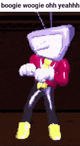 a pixel art drawing of a man with the words boogie woogie ohh yeahh on top