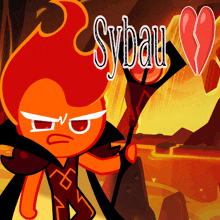 a cartoon character with a heart and the word sybau