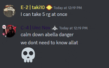 a screenshot of a discord conversation between e-2 and taki10