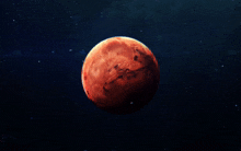 a painting of a red planet with a blue background