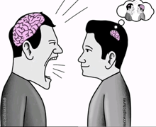 a cartoon of two men with brains on their heads by successpicture