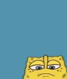 spongebob squarepants is making a sad face with his eyes closed on a blue background .