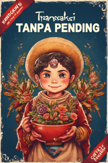 a book cover with a girl holding a bowl of flowers and the words transaksi tanpa pending