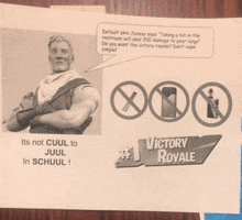 an advertisement for victory royale with a picture of a man on it