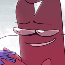 a cartoon drawing of a red object wearing sunglasses and smiling
