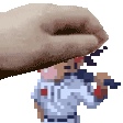 a pixel art of a baseball player holding a bat