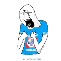 a drawing of a man wearing a blue shirt that says cruz azul