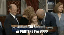 a man kissing a girl on the forehead with the caption " is that tresemme or pantene pro v?? "