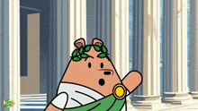 a cartoon of a bear wearing a laurel wreath and a toga