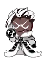 a black and white cartoon character is holding a pair of goggles .