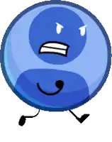a pixel art of a blue circle with a face and legs