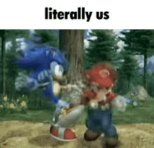 a sonic and mario video game scene with the words literally us