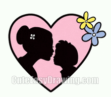 a drawing of a woman kissing a child inside a heart