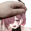 a close up of a person holding a hat over a girl .