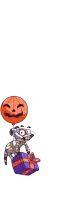 a stuffed animal is hanging from a balloon with a pumpkin face