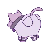 a cartoon drawing of a purple cat with a collar on
