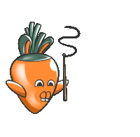 a cartoon drawing of a carrot holding a string