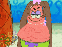 patrick star from spongebob has a ponytail and a necklace
