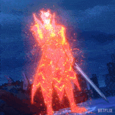 a cartoon of a man holding a sword with a netflix logo in the corner