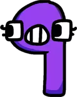 a cartoon drawing of a purple number 9 with glasses and a face .