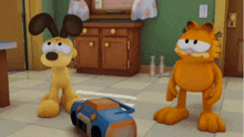 garfield and snoopy are standing next to each other