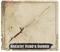 a picture of an ancient hero 's sword with a bloody background