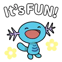 a cartoon drawing of a blue axolotl with the words it 's fun